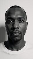 Black African American Man portraying depression concept with a melancholic demeanor photo