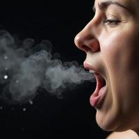 Individual expelling airborne viruses upon coughing photo