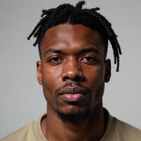 African American Man with Afro Hairstyle portrayed emotively photo