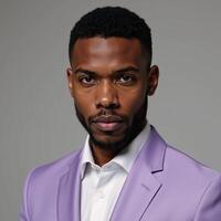 An African American male is rendered in lavender hues through cuttingedge technology using Generative Art techniques photo