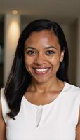AfricanAmerican woman portrayed happily in a photograph photo