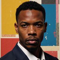 Colorful portrait showcasing African American male subject using collage and colorblocking techniques photo