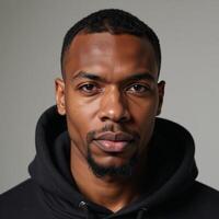 Digital mockup featuring an attractive African American man in a hoodie sweater photo