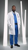 Portrait highlighting African American doctors set against white background photo