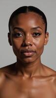 African American woman portrayed realistically with attention to details such as skin texture and facial features photo