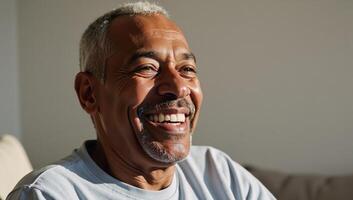 An older AfricanAmerican man radiating confidence as he laughs authentically photo