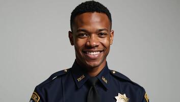 Studio image of an AfricanAmerican male cop photo