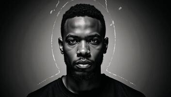 In an abstract African American male portrait expressive lines and dynamic contours convey inner depth and energy photo