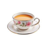 white cup and plate with milk tea on transparent background png