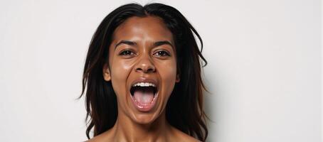 Neuralgenerated headshot of an angry young Black woman yelling fictional photo