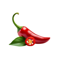 Fresh Red chili with slice and leaf on transparent background png
