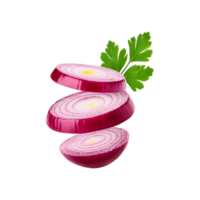 Sliced red onion with coriander leaf on transparent background png