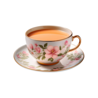 Cup and plate with milk tea on transparent background png