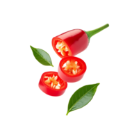 Sliced red chili with leaf on transparent background png