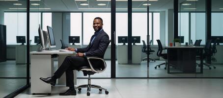 A professional AfricanAmerican male within a technology environment business coding photo