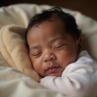 Closeup image of an adorable sleeping baby portraying warmth and care photo