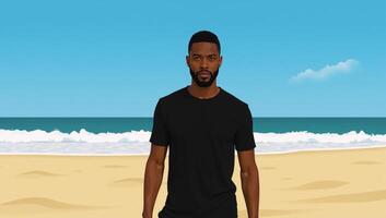 Minimalist beach scene featuring an African American man illustrated in art style photo