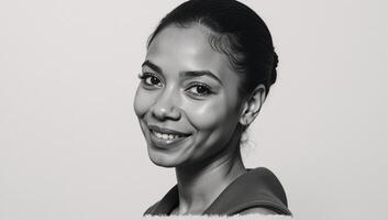 A black African American womans face smiles slightly while looking directly into the camera in a charcoalsketch portrait featuring expressive lines and subtle shading against a neutral white photo