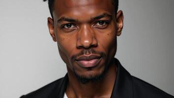 a confident black male model posed against a backdrop photo