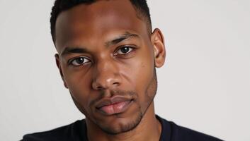 Image of a young AfricanAmerican man with a serious demeanor photo