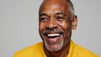 Middleaged African American man featuring a joyful expression on his face photo