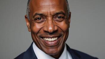 A confident senior man in his sixties smiles in a closeup portrait shot African American photo