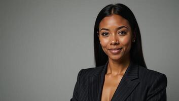 A female African American attorney judge depicted in a portraitstyle image photo
