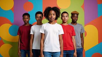 un determinado grupo de joven afroamericano adolescentes soportes fuera en contra un negrita gráfico antecedentes foto