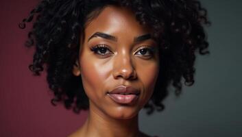 Portrait of an African American woman with Afro hairdo and glamorous makeup rendered using neural networks photo