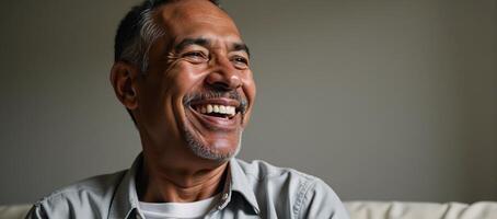 An older AfricanAmerican man radiating confidence as he laughs authentically photo
