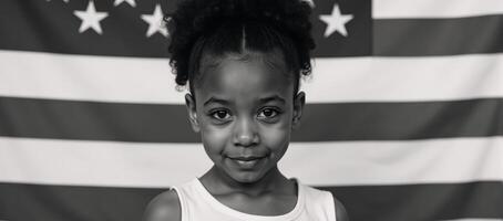 An image featuring an AfricanAmerican girl facing an American flag symbolizing diversity during elections photo