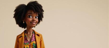 Animated depiction showcasing an African American model adorned with Autumn fashions cartoon style photo
