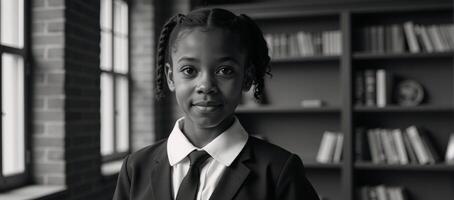 African American teenage girl portrayed in scholarly setting Generated By photo