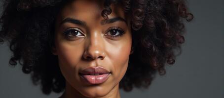 Portrait of an African American woman with Afro hairdo and glamorous makeup rendered using neural networks photo
