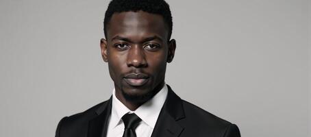 A young AfricanAmerican professional exhibits a thoughtful demeanor while dressed smartly for business attire photo