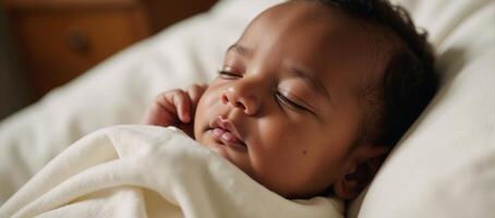 Closeup image of an adorable sleeping baby portraying warmth and care photo