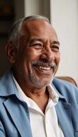 An older AfricanAmerican man radiating confidence as he laughs authentically photo