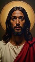 A closeup portrait depicts African American Arts interpretation of Christ photo