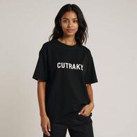 Oversized Black TShirt Mockup featuring confident African American Model displaying casual styles versatility comfort photo