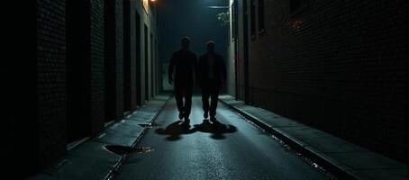Shadows move through a rainsoaked dangerous urban landscape at night photo