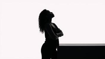 Black silhouette of an AfricanAmerican woman with curls on a white background casual attire profile view photo