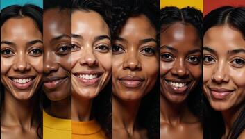 Abstract depiction of various African American female faces against an evocative backdrop photo