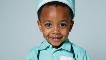 Image of a little black boy in a nurse costume exuding care and concern photo