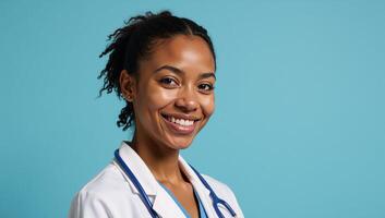 Young African American doctor woman smiling happily against a singlecolored isolate background lucky recipient of an inspiring portrait photo