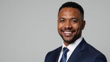 A portrait showcasing a proud successful AfricanAmerican businessmanentrepreneur photo