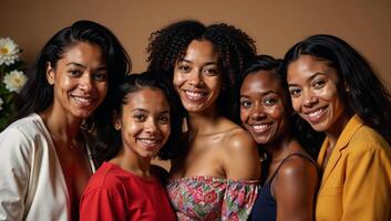 A portrait showcasing multiple generations of an AfricanAmerican family celebrating Mothers Day photo
