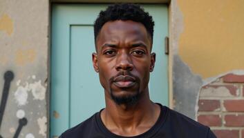 African American Man Portrayed against Grungy Backdrop Portrait photo