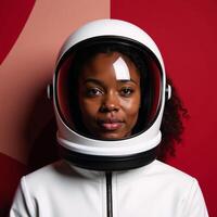 Minimalist depiction of an AfricanAmerican Astronaut on red white and black background photo