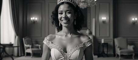 African American Disney Princess adorned for a ball within a dark ethereal fairy tale setting Created With photo