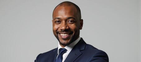 A portrait showcasing a proud successful AfricanAmerican businessmanentrepreneur photo